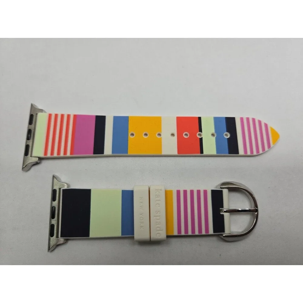 Kate Spade New York Apple Watch Band 38 40 41mm Multicolor Stripe Silicone Strap - Picture 3 of 8